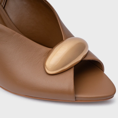 Sandália Gold Drop Salto Fino Couro Marrom Gingerbread
