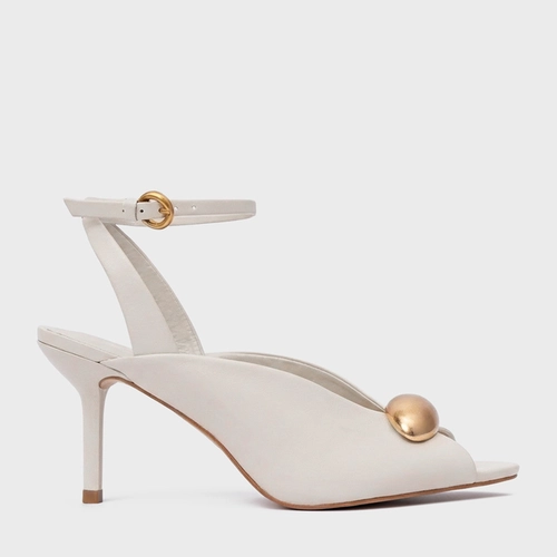 Sandália Gold Drop Salto Fino Couro Off White Osso