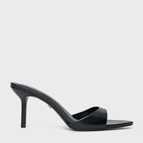 Open Mule Basic Salto Fino Couro Preto