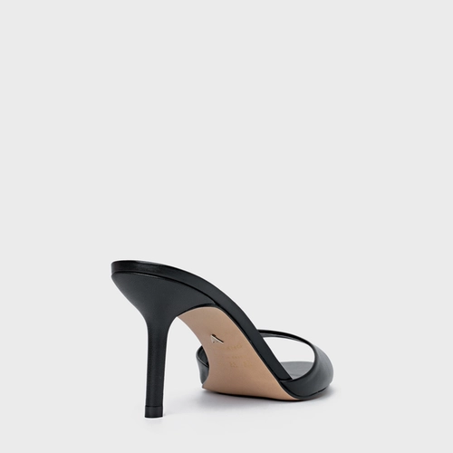 Open Mule Basic Salto Fino Couro Preto