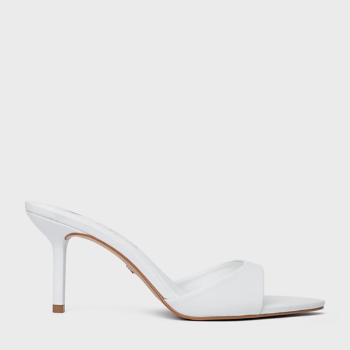 Open Mule Basic Salto Fino Couro Branco Blanc