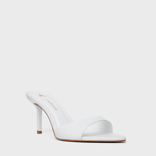 Open Mule Basic Salto Fino Couro Branco Blanc