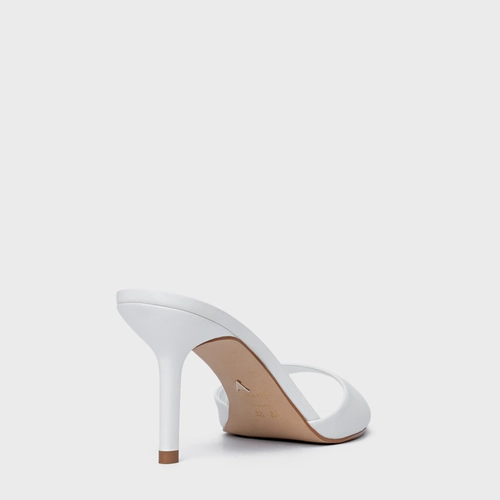 Open Mule Basic Salto Fino Couro Branco Blanc