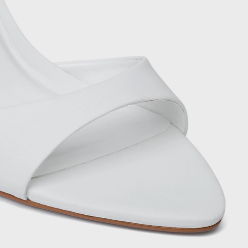 Open Mule Basic Salto Fino Couro Branco Blanc