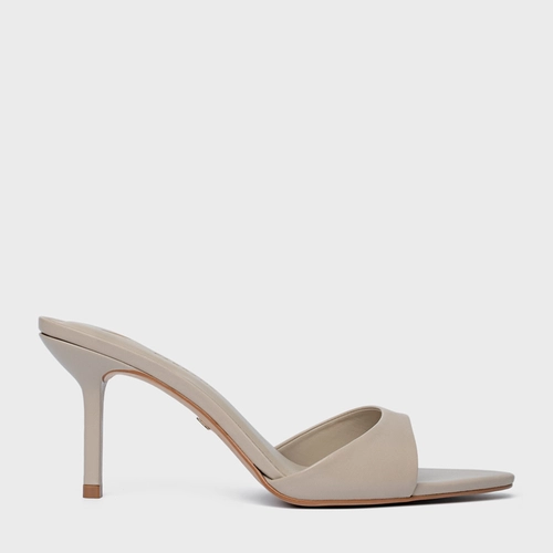 Open Mule Basic Salto Fino Couro Bege Oatmeal