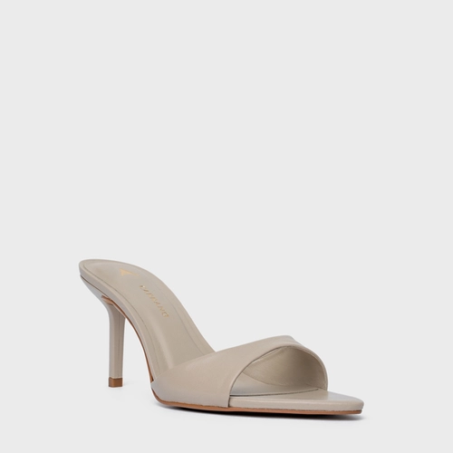 Open Mule Basic Salto Fino Couro Bege Oatmeal