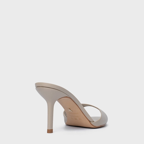 Open Mule Basic Salto Fino Couro Bege Oatmeal