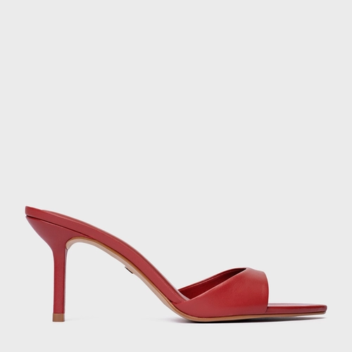 Open Mule Basic Salto Fino Couro Vermelho Spice