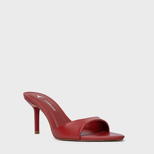 Open Mule Basic Salto Fino Couro Vermelho Spice