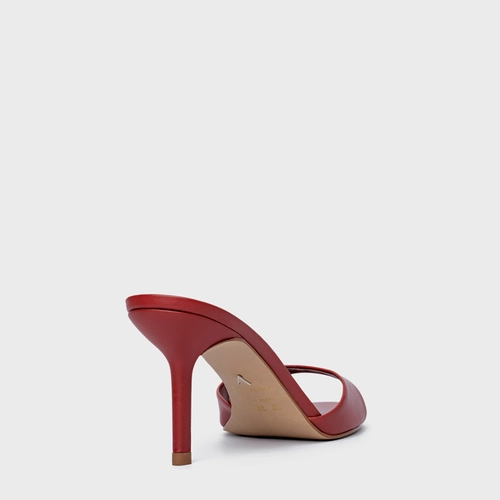 Open Mule Basic Salto Fino Couro Vermelho Spice