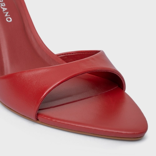 Open Mule Basic Salto Fino Couro Vermelho Spice