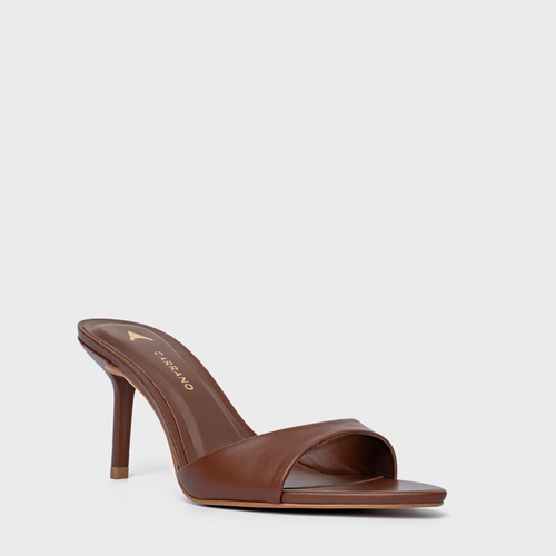 Open Mule Basic Salto Fino Couro Marrom Walnut