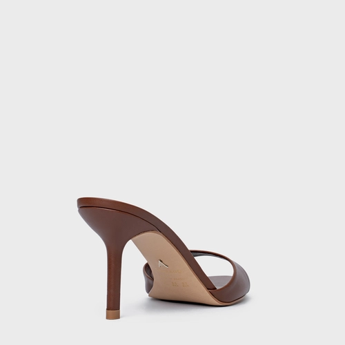 Open Mule Basic Salto Fino Couro Marrom Walnut