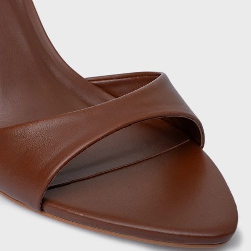 Open Mule Basic Salto Fino Couro Marrom Walnut