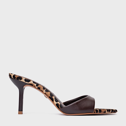 Open Mule Basic Salto Fino Couro Animal Print Ganache