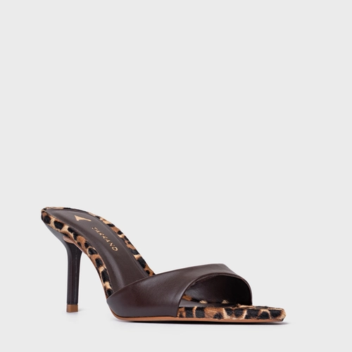 Open Mule Basic Salto Fino Couro Animal Print Ganache