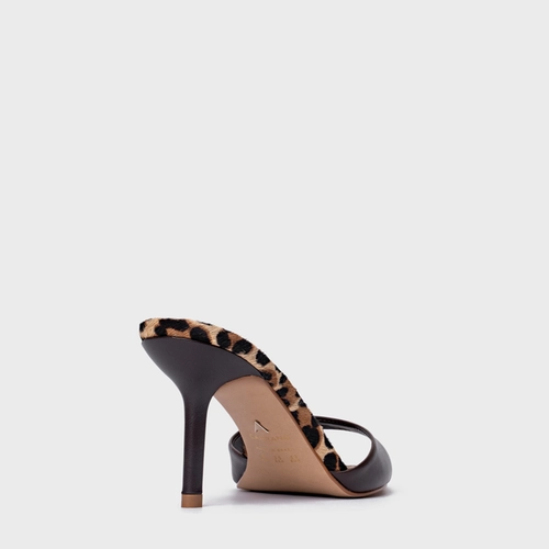 Open Mule Basic Salto Fino Couro Animal Print Ganache