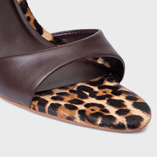 Open Mule Basic Salto Fino Couro Animal Print Ganache