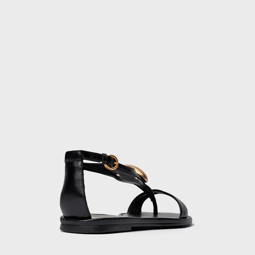 Sandália Rasteira Gold Drop Couro Preto