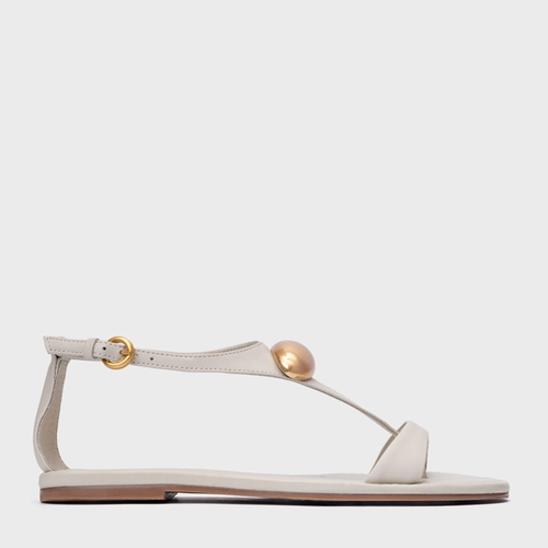 Sandália Rasteira Gold Drop Couro Off White Osso