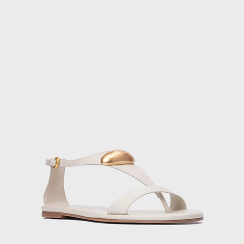 Sandália Rasteira Gold Drop Couro Off White Osso