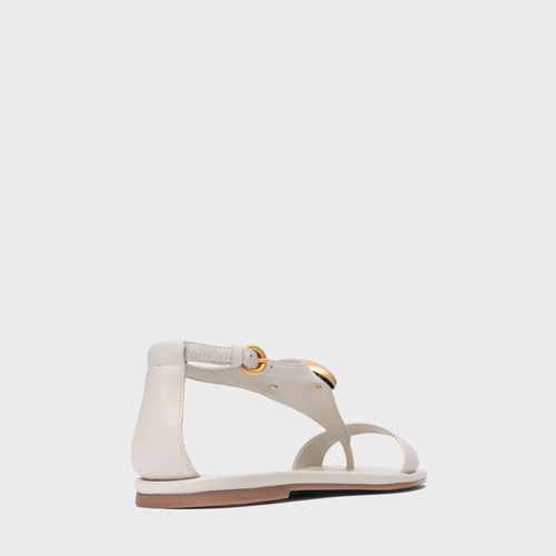 Sandália Rasteira Gold Drop Couro Off White Osso