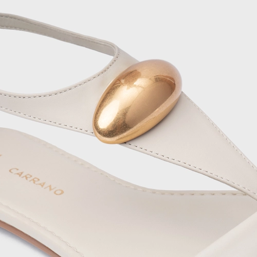 Sandália Rasteira Gold Drop Couro Off White Osso