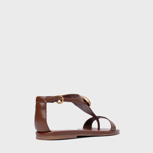 Sandália Rasteira Gold Drop Couro Marrom Walnut
