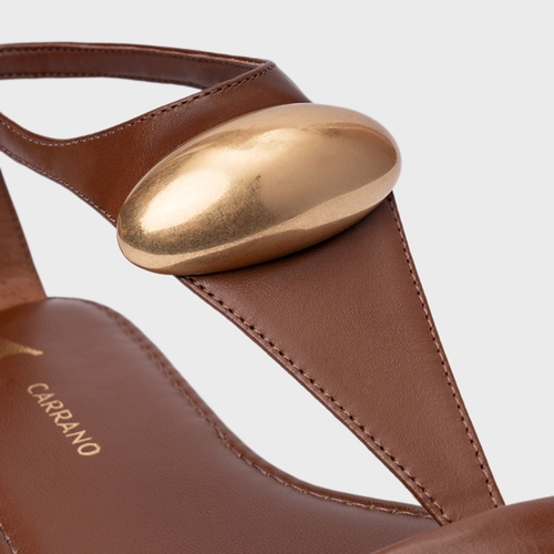 Sandália Rasteira Gold Drop Couro Marrom Walnut