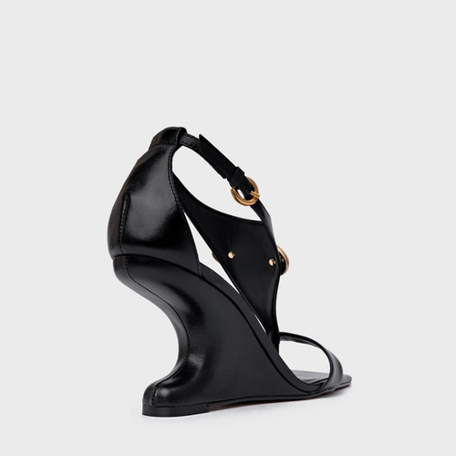 Sandália Gold Drop Anabela Curve Couro Preto
