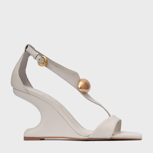 Sandália Gold Drop Anabela Curve Couro Off White Osso
