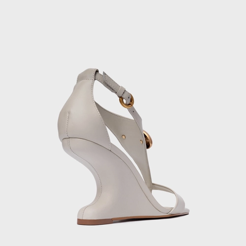 Sandália Gold Drop Anabela Curve Couro Off White Osso