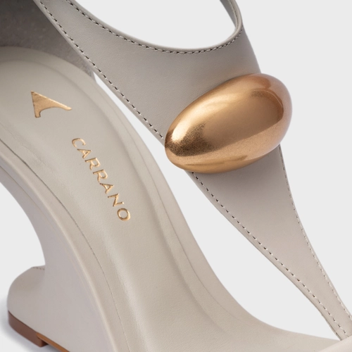 Sandália Gold Drop Anabela Curve Couro Off White Osso