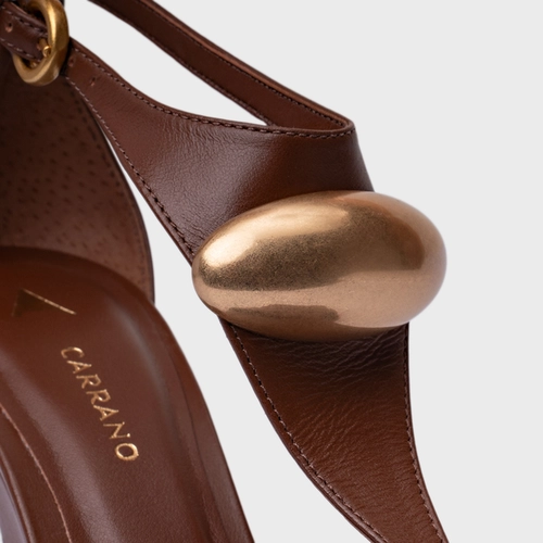 Sandália Gold Drop Anabela Curve Couro Marrom Walnut