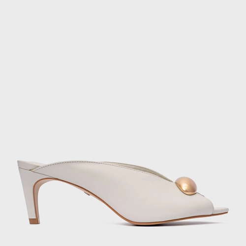 Open Mule Gold Drop Salto Fino Couro Off White Osso