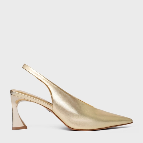 Scarpin Slingback Basic Salto Allure Médio Couro Metalizado Dourado