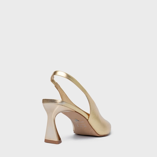 Scarpin Slingback Basic Salto Allure Médio Couro Metalizado Dourado