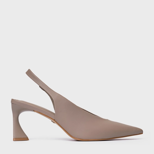 Scarpin Slingback Basic Salto Allure Médio Couro Bege Beaver