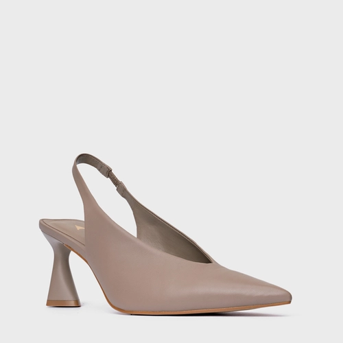 Scarpin Slingback Basic Salto Allure Médio Couro Bege Beaver