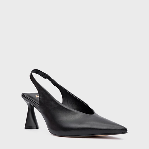 Scarpin Slingback Basic Salto Allure Médio Couro Preto
