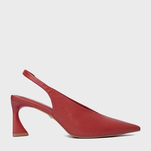 Scarpin Slingback Basic Salto Allure Médio Couro Vermelho Spice