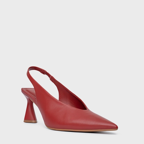 Scarpin Slingback Basic Salto Allure Médio Couro Vermelho Spice