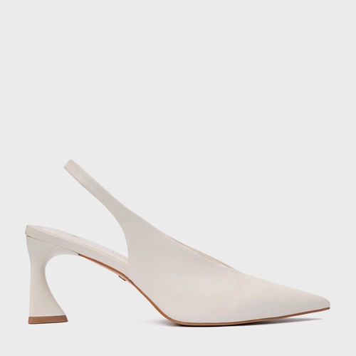 Scarpin Slingback Basic Salto Allure Médio Couro Off White Vanilla