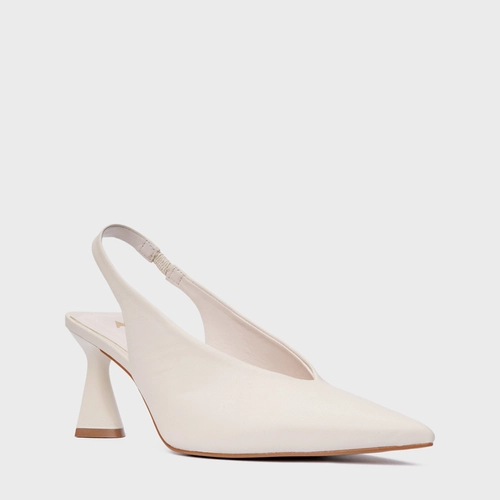 Scarpin Slingback Basic Salto Allure Médio Couro Off White Vanilla
