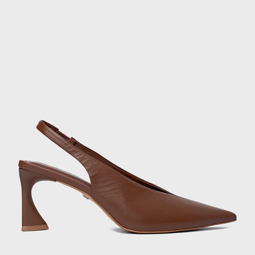 Scarpin Slingback Basic Salto Allure Médio Couro Marrom Walnut