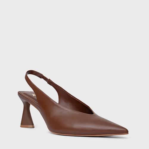 Scarpin Slingback Basic Salto Allure Médio Couro Marrom Walnut