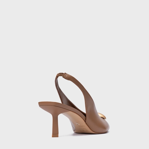 Scarpin Slingback Gold Drop Salto Fino Couro Marrom Gingerbread