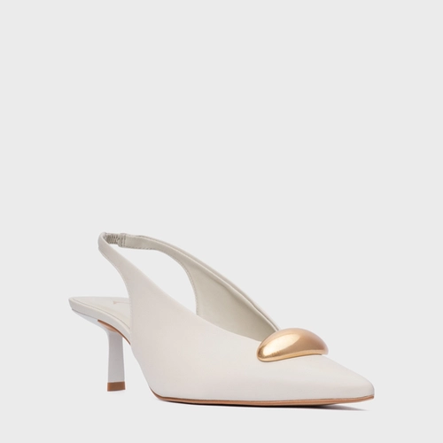 Scarpin Slingback Gold Drop Salto Fino Couro Off White Osso