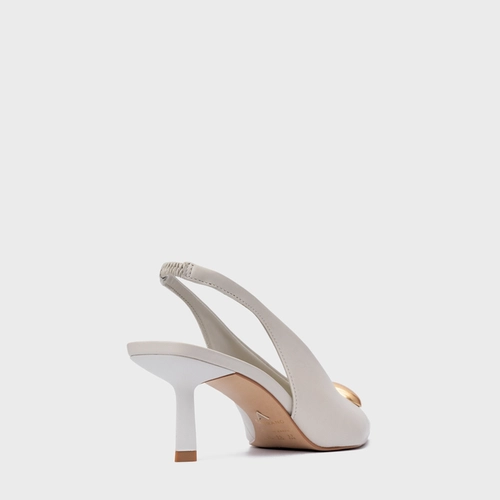 Scarpin Slingback Gold Drop Salto Fino Couro Off White Osso