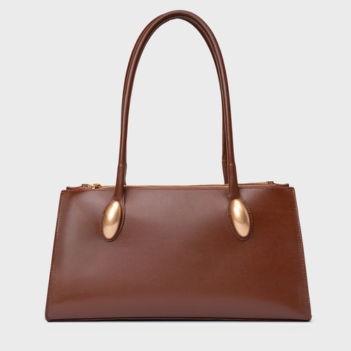 Bolsa Tote Gold Drop Grande Couro Marrom Walnut